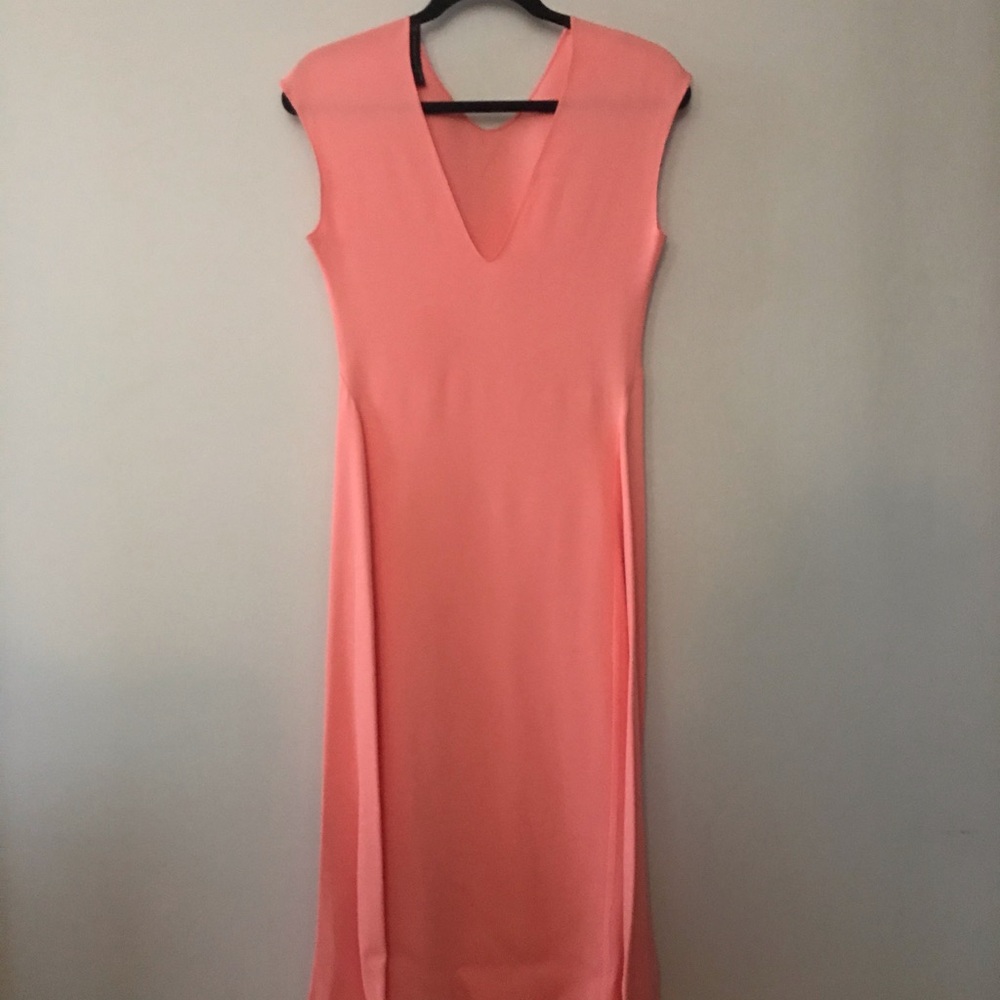 Zara Cap Sleeves Coral Midi Dress - Picture 7 of 9